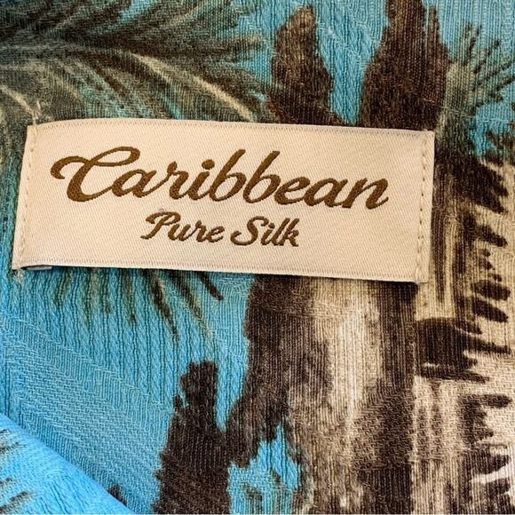 Caribbean Hawaiian Aloha Teal Blue Tiki Hut Button Down Silk Shirt Size 4XB - Picture 5 of 12